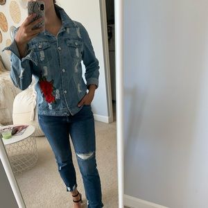 Denim Jacket with Floral Patches